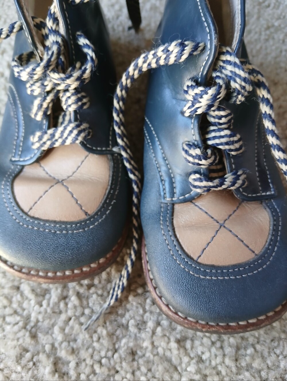 Vintage Navy Blue Leather Casual Boots with Tan Accents - Picture 7 of 7